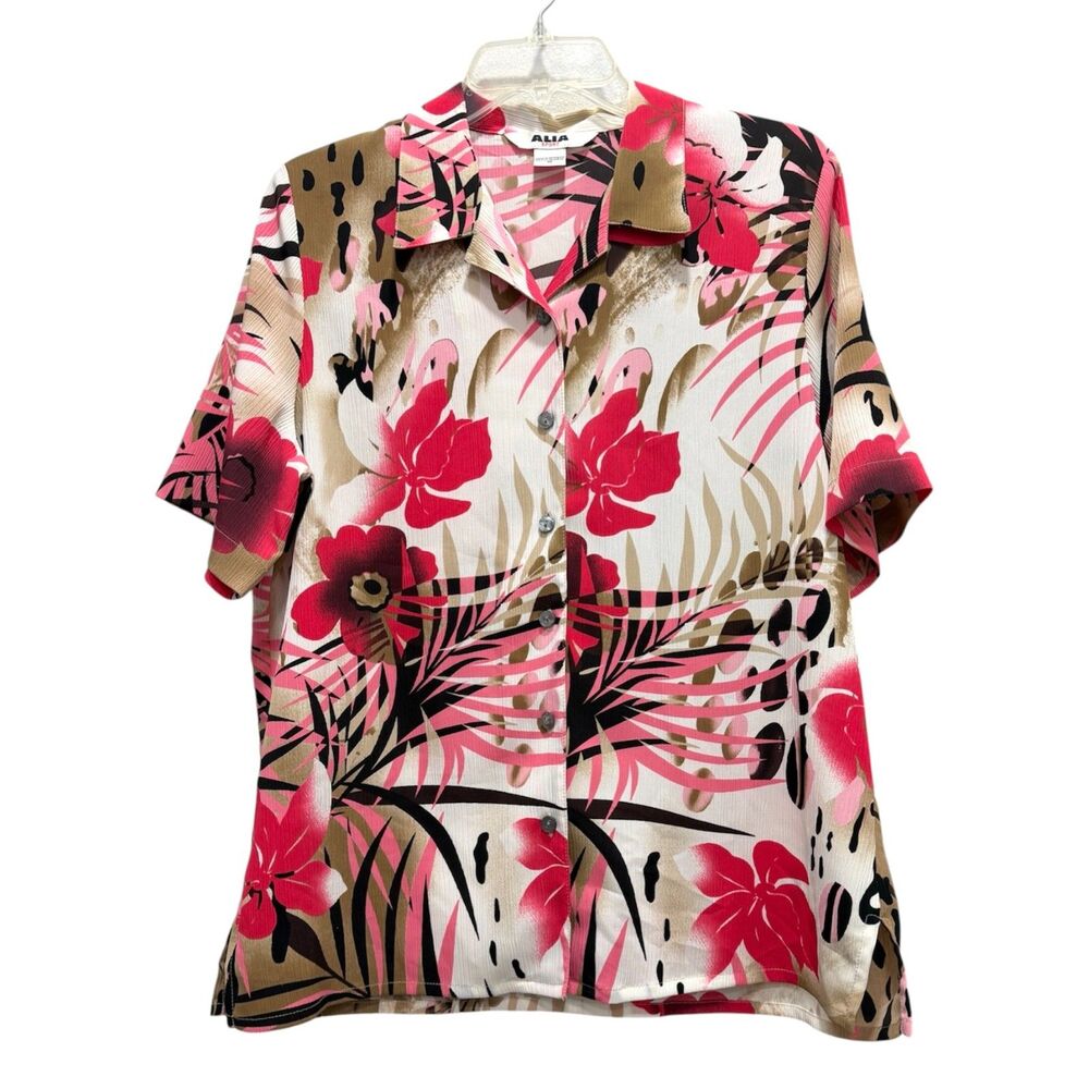 Alia Sport Womens Floral Print Button Down Blouse Size 10